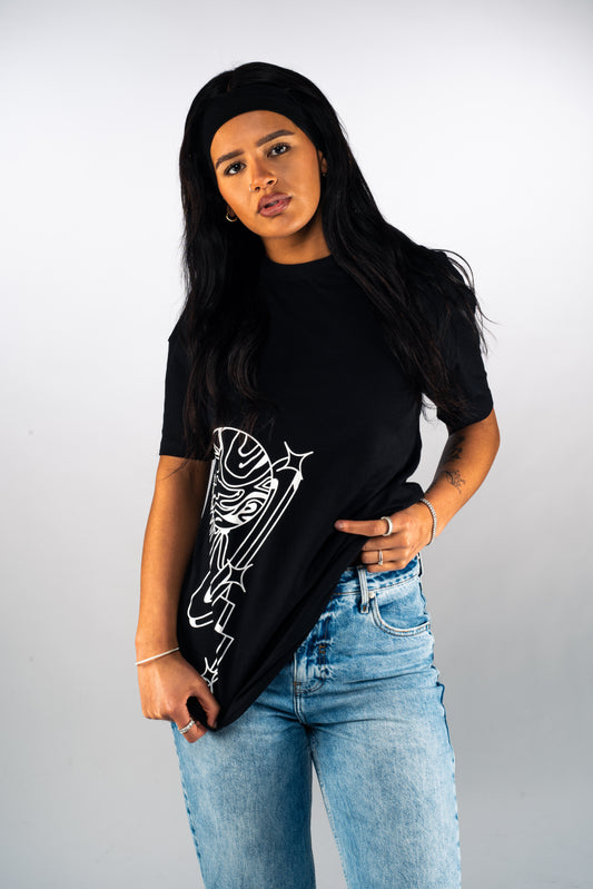 Women's Black T-Shirt - Cosmic White Print