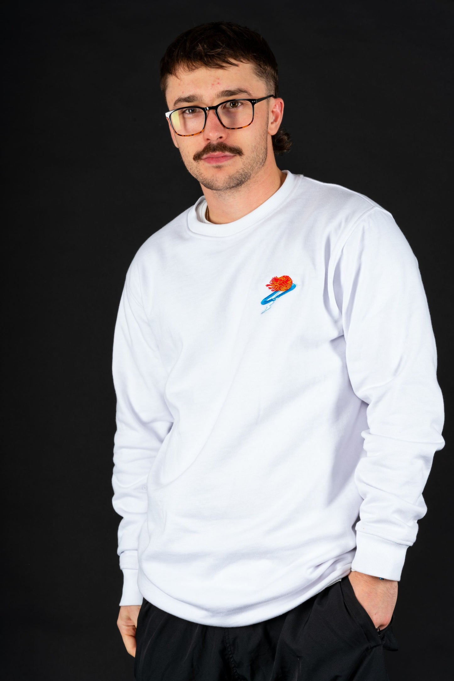 Heavy Weight Crew Neck Jumper - White Embroidered