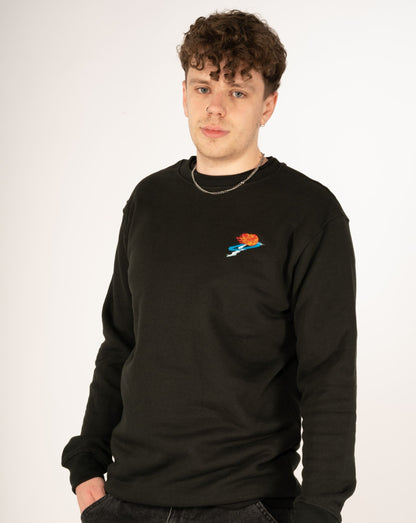 Heavy Weight Crew Neck Jumper - Black Embroidered