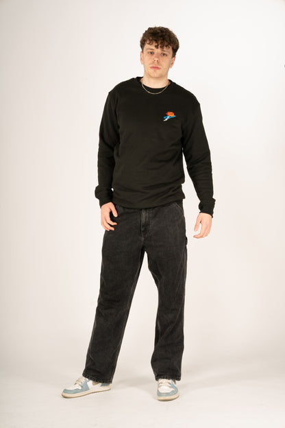 Heavy Weight Crew Neck Jumper - Black Embroidered