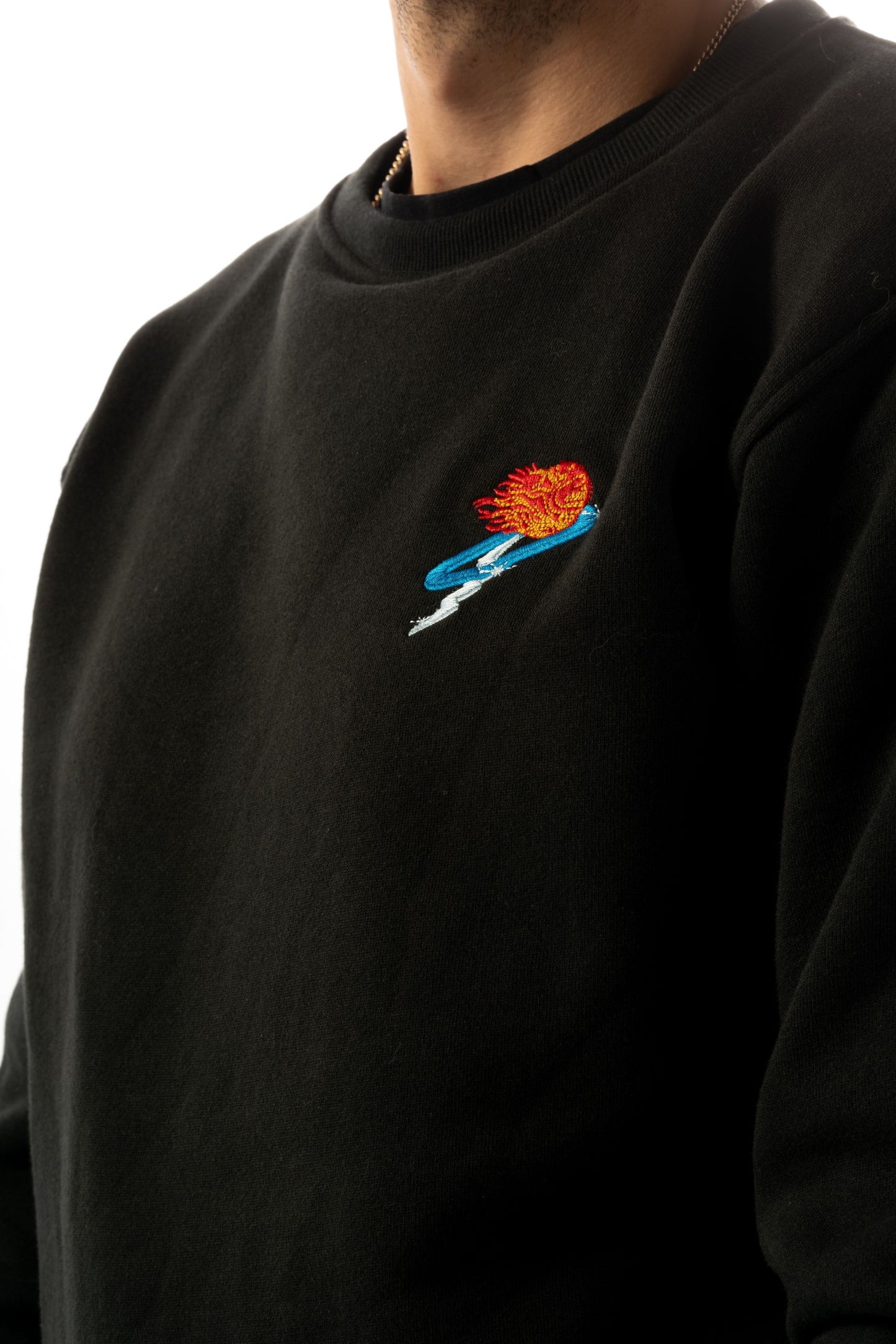 Heavy Weight Crew Neck Jumper - Black Embroidered