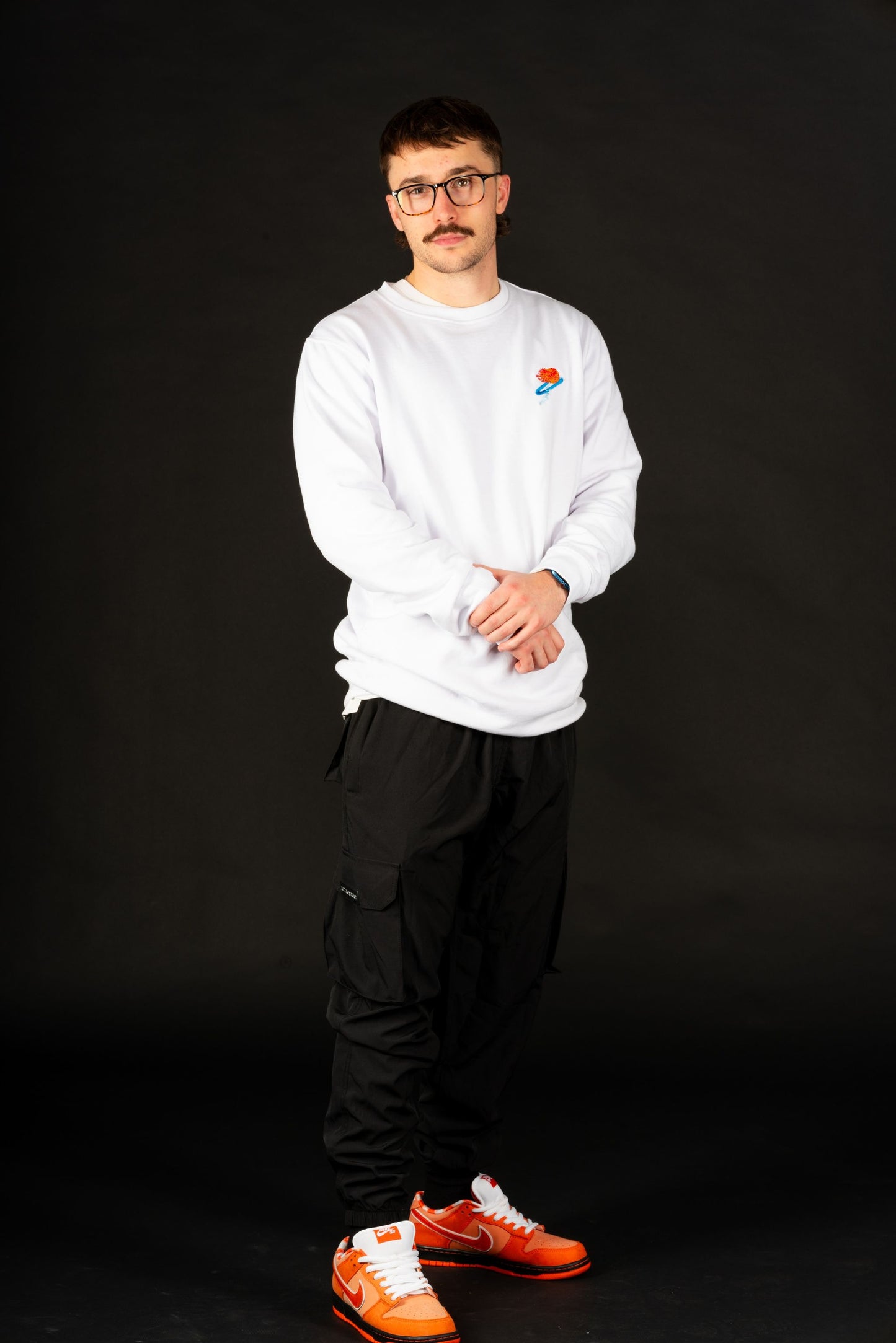 Heavy Weight Crew Neck Jumper - White Embroidered